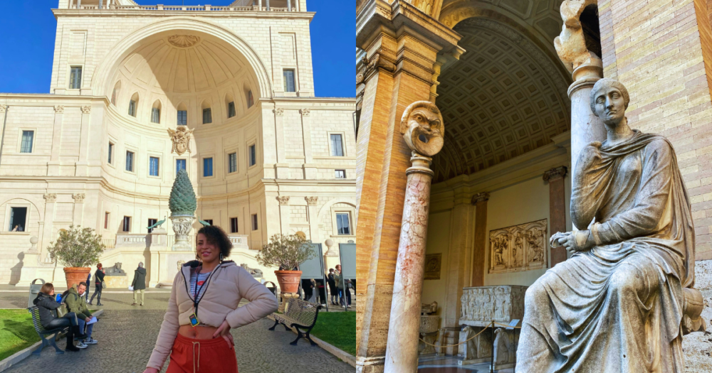 Rome, Italy. Cortile Del Belvedere building and statues around the Museum.