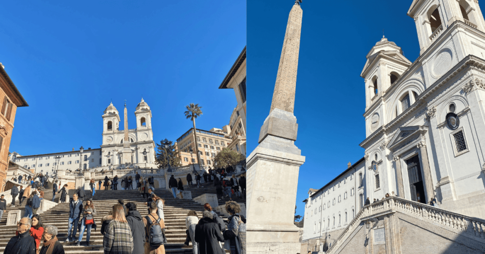 The Spanish Steps Piazza and Della Trinita del Monti at the top of the steps. Rome, Italy.