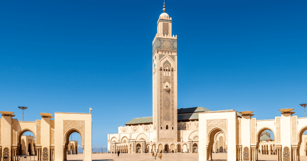 View at the Complex of Hasan II. mosque in Casablanca. Morocco, Marakkech in North Africa.