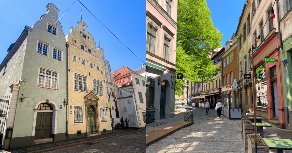 The Three Brothers' houses and narrow, quirky streets. Riga, Latvia.