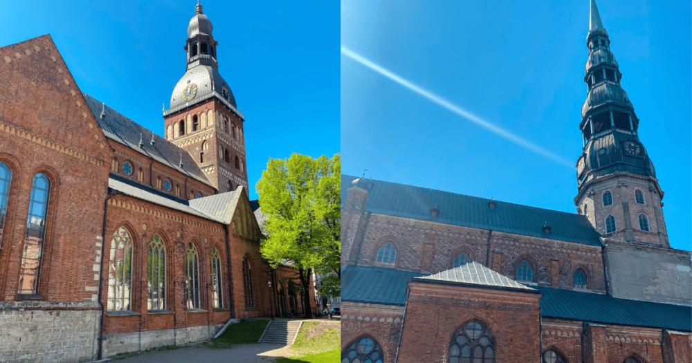 Dome Square Cathedral and St. Peter's Church. Latvia, Riga.