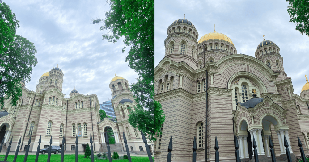 Orthodox Cathedral with its gold-top domes. Latvia, Riga.