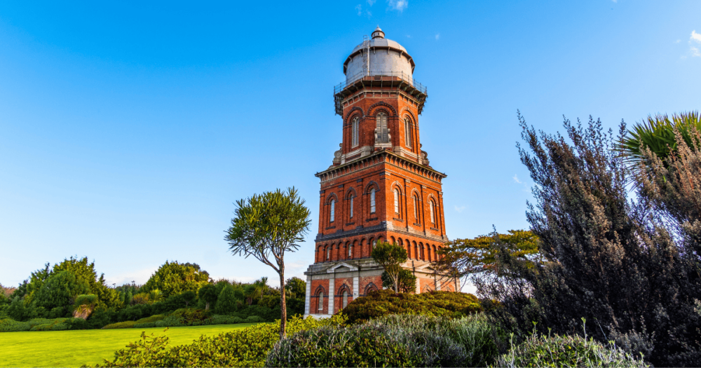 Invercargill water tower, everything travel. New Zealand, Oceania. Forever Living Yes.