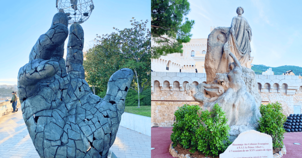 Amazing monuments, including the stunning hand monument with a globe. Things to do in Monaco in Europe. Everything travel.